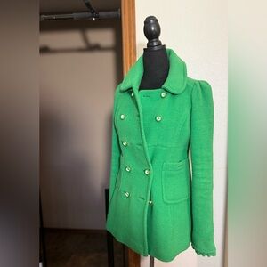 Juicy Couture Vibrant Green Pea Coat with Gold Accents size SP